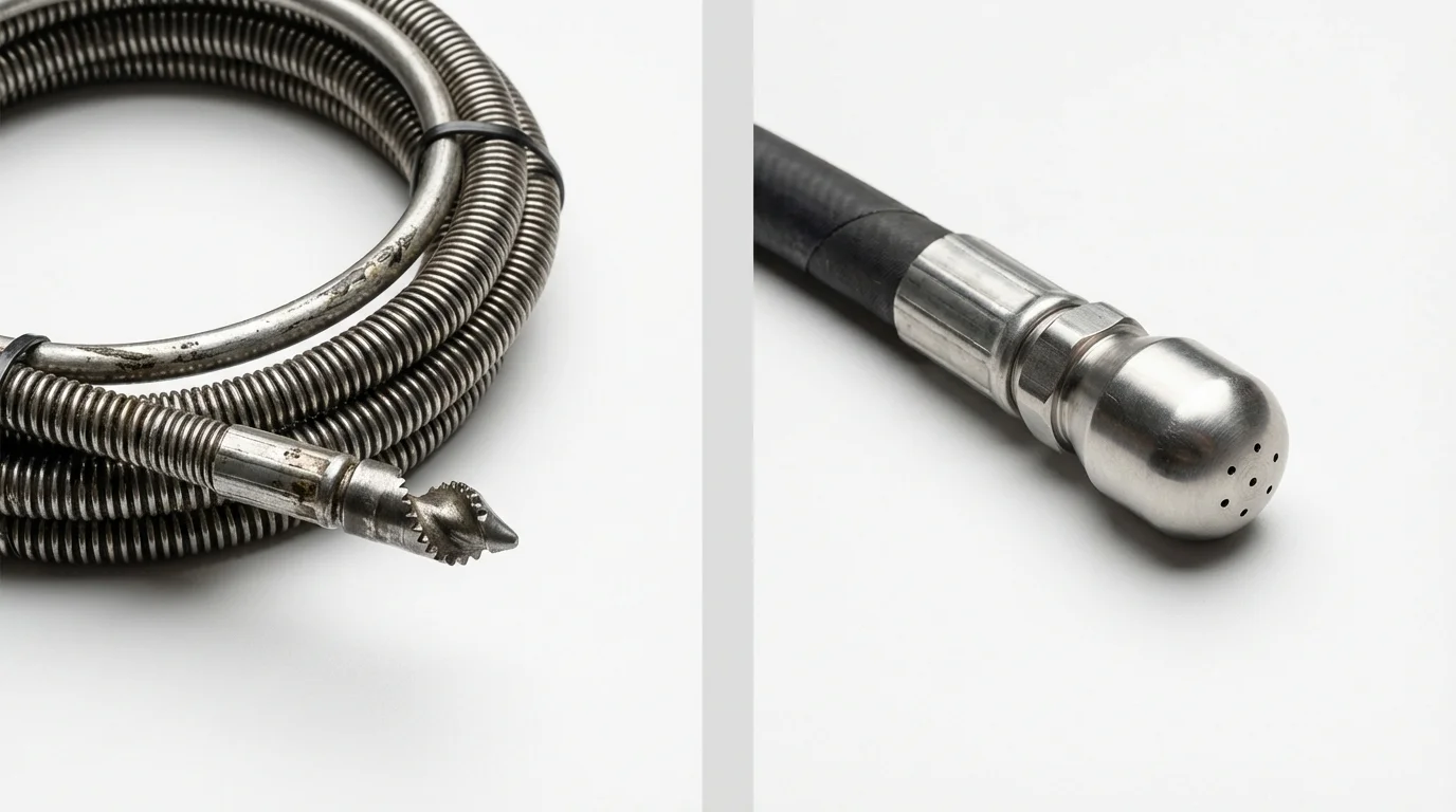 Drain snake cable and hydro jetting nozzle used for drain cleaning in Seagraves, TX