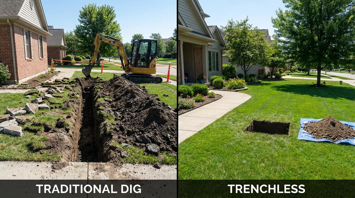 Trenchless sewer repair with minimal yard damage versus traditional excavation in Seagraves, TX